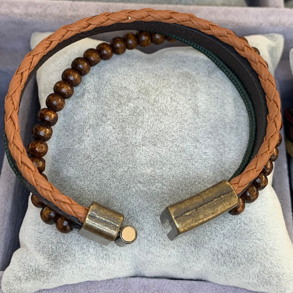 Multiple Strips and Beads Leather Bracelet