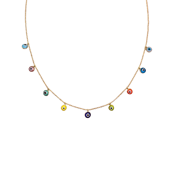 Multicolor Enamel Turkish Eye Silver Necklace