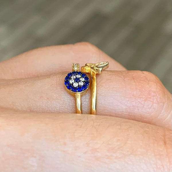 Butterfly Evil Eye CZ Enamel Sterling Silver Ring Adjustable