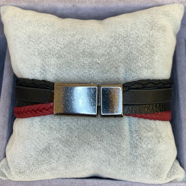 Stainless Steel Triple Black Leather Bracelet