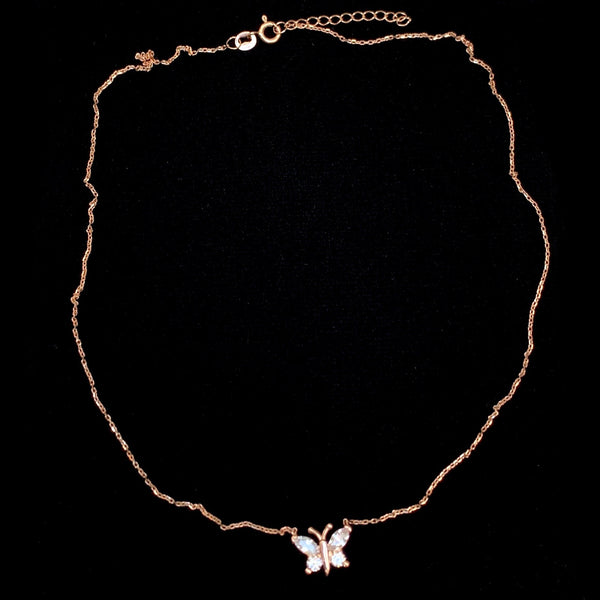 Single White Crystal Butterfly Sterling Silver Necklace
