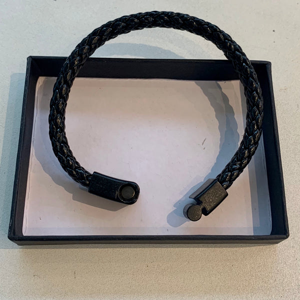 Thick Black Leather Bracelet