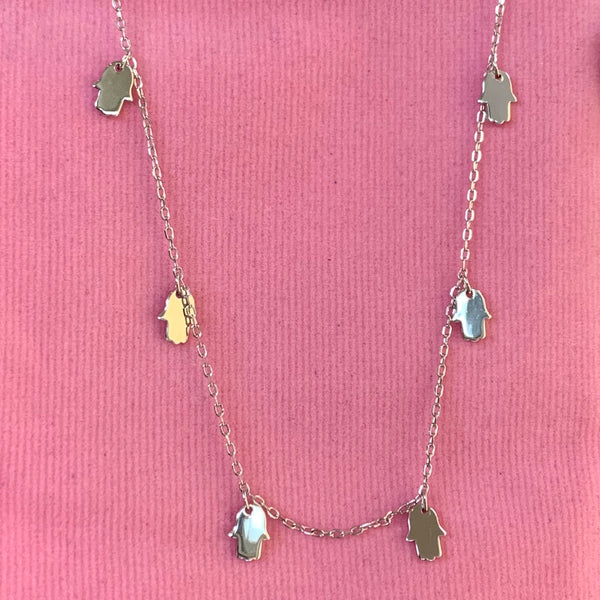 Multiple Hamsa Necklace Sterling Silver Without Stones