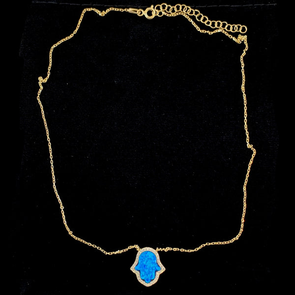Opal Hamsa Sterling Silver Necklace
