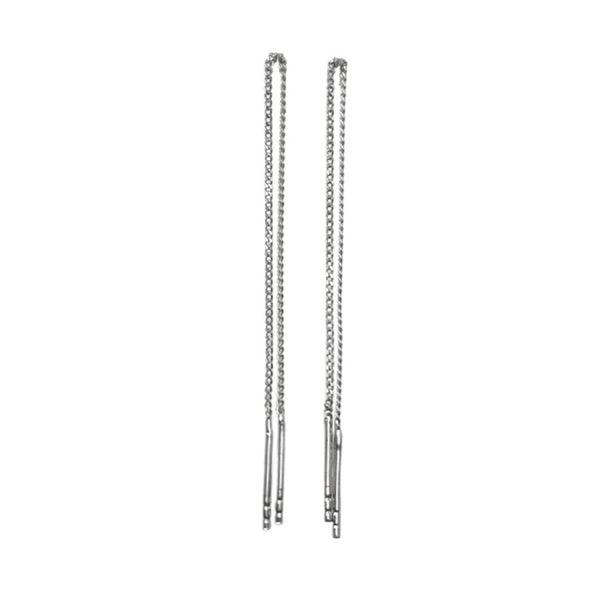 Plain Japanese Silver Dangle Chain Earrings