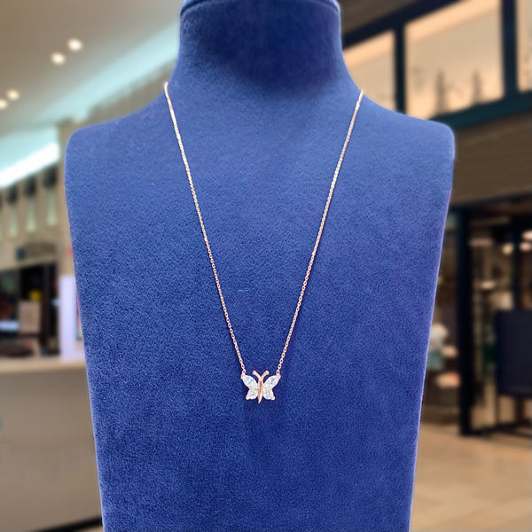 Single White Crystal Butterfly Sterling Silver Necklace