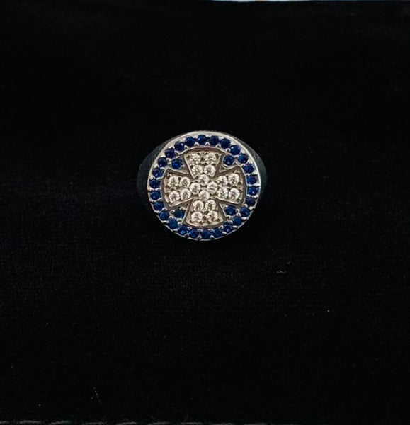 Navy Stones Circular Sterling Silver Ring