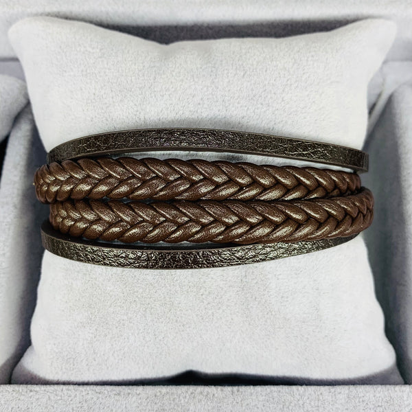 Double Braid Leather Men Bracelet