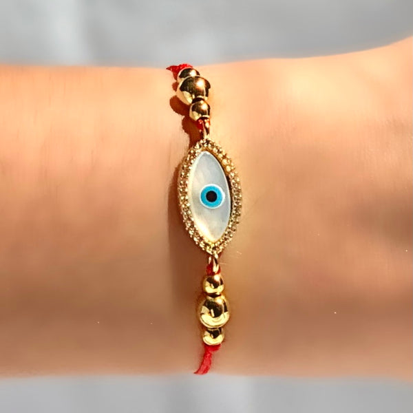 Enamel Evil Eye Adjustable Red String Bracelet Hamsa