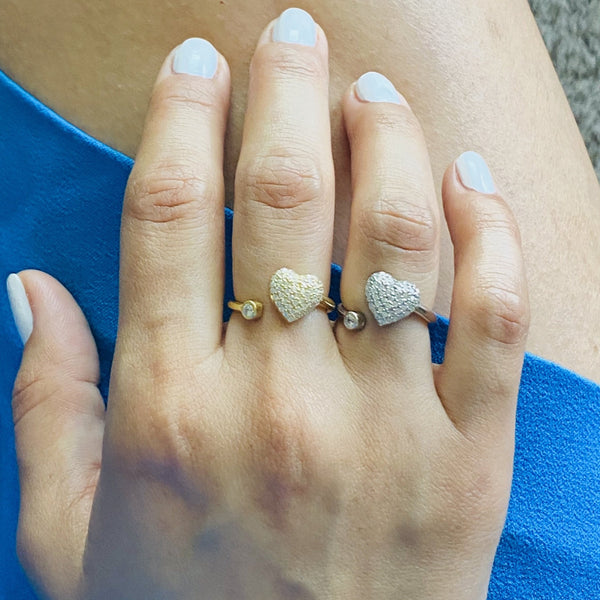 Heart Ring 925 Sterling Silver CZ Adjustable