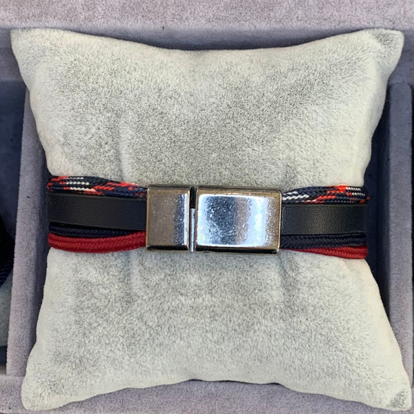 Four Strips Navy Leather Bracelet
