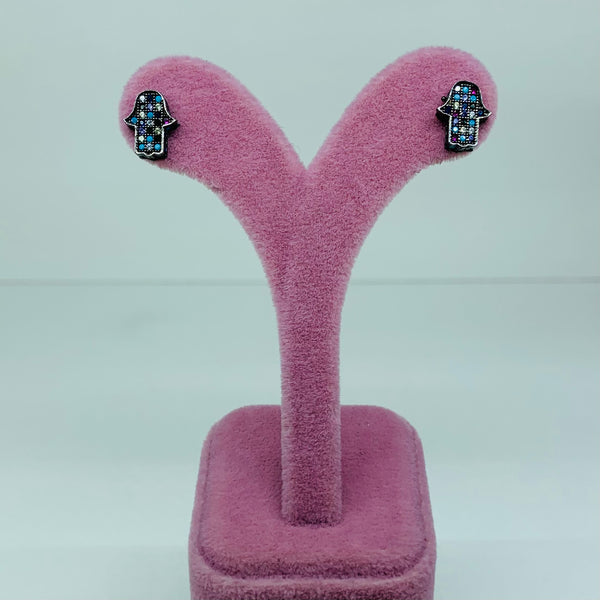Flat Shiny Hamsa Sterling Silver Stud Earrings