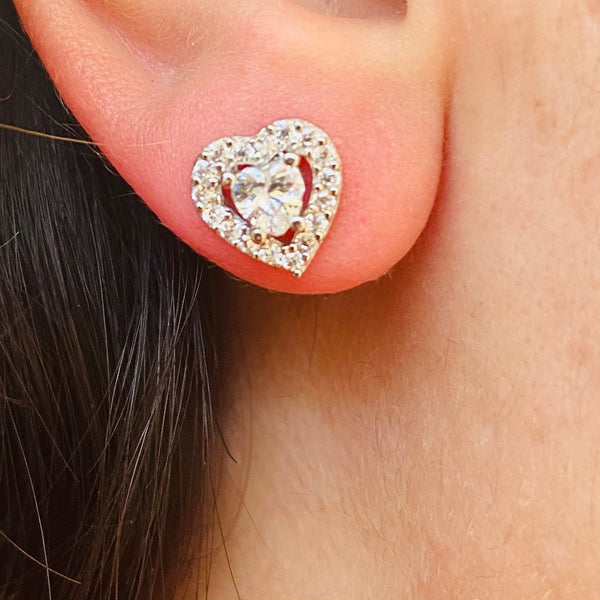 Heart Shape Stud Earrings with Crystals