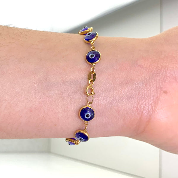 Turkish Glass Evil Eye Sterling Silver Bracelet
