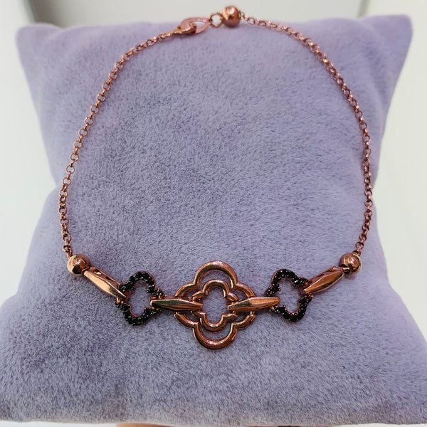Rose Gold Triple Clovers Sterling Silver Bracelet