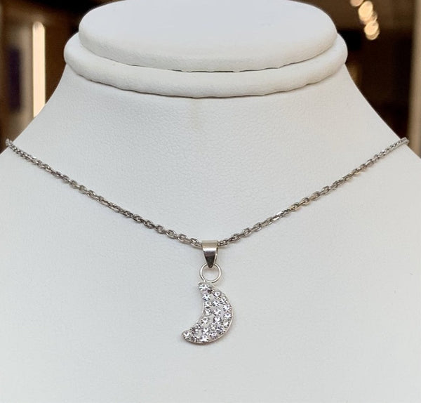 Moon Shape Crystal Silver Necklace
