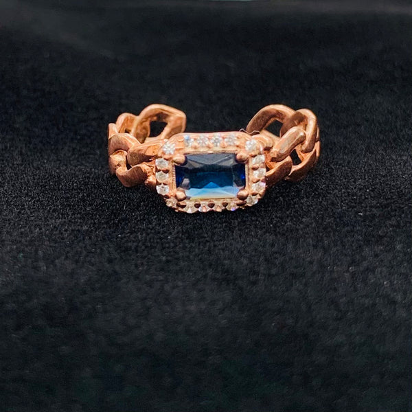 Rose Gold Navy Stone Chain Sterling Silver Ring