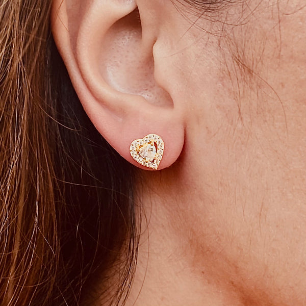 Heart Shape Stud Earrings with Crystals