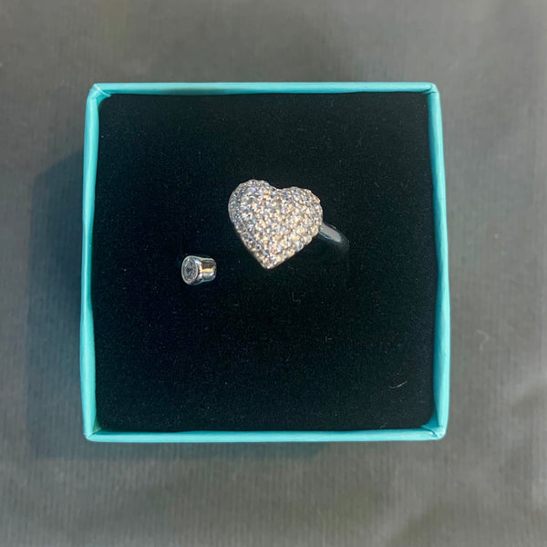 Heart Ring 925 Sterling Silver CZ Adjustable