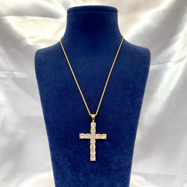 18K Gold Plated Diamonds Bold Cross Pendant Necklace CZ