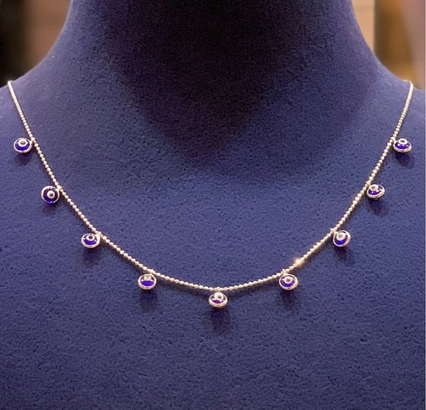 Enamel Multiple Evil Eye Necklace Sterling Silver