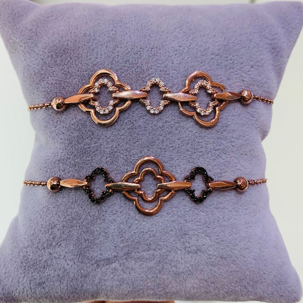 Rose Gold Triple Clovers Sterling Silver Bracelet