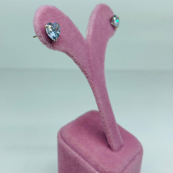 Shiny Crystal Heart Sterling Silver Stud Earrings