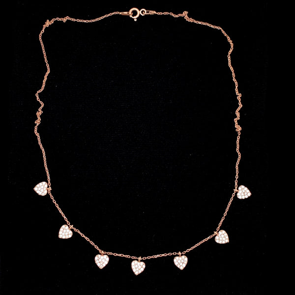 Multiple Heart White Crystal Sterling Silver Necklace