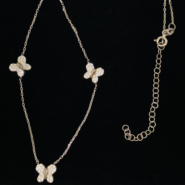 Triple Butterfly Sterling Silver Necklace