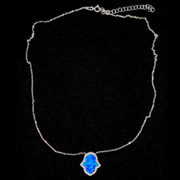 Opal Hamsa Sterling Silver Necklace