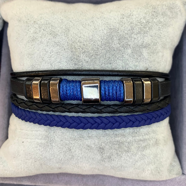 Stainless Steel Triple Black Leather Bracelet