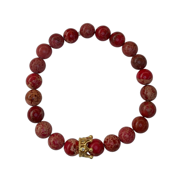 Red Sea Sediment Jasper with Crown Crystal Men Women Natural Gemstone Beaded Bracelet