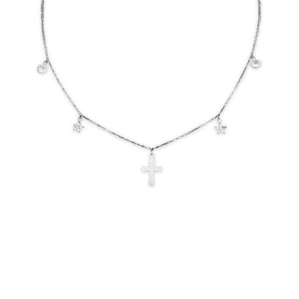 Star and Cross Charm Sterling Silver Necklace