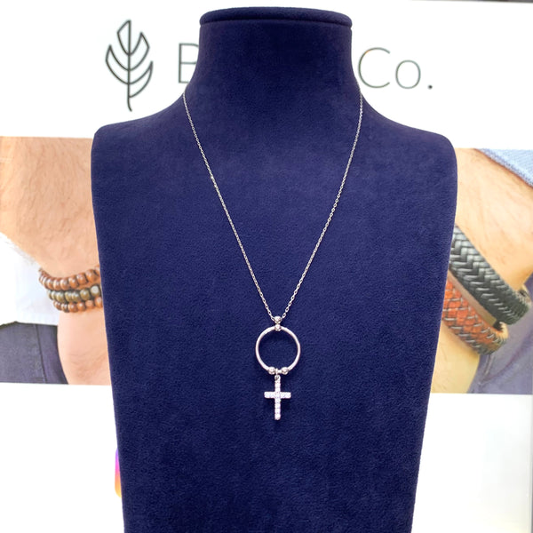 Cross Sterling Silver Necklace Circle