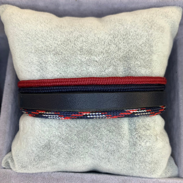 Four Strips Navy Leather Bracelet