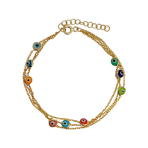 Triple Chain Multiple Enamel Evil Eye Bracelet Gold Silver