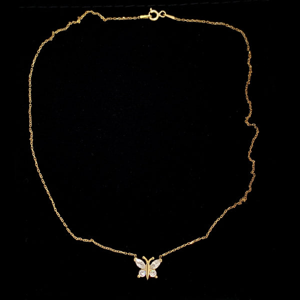 Single White Crystal Butterfly Sterling Silver Necklace