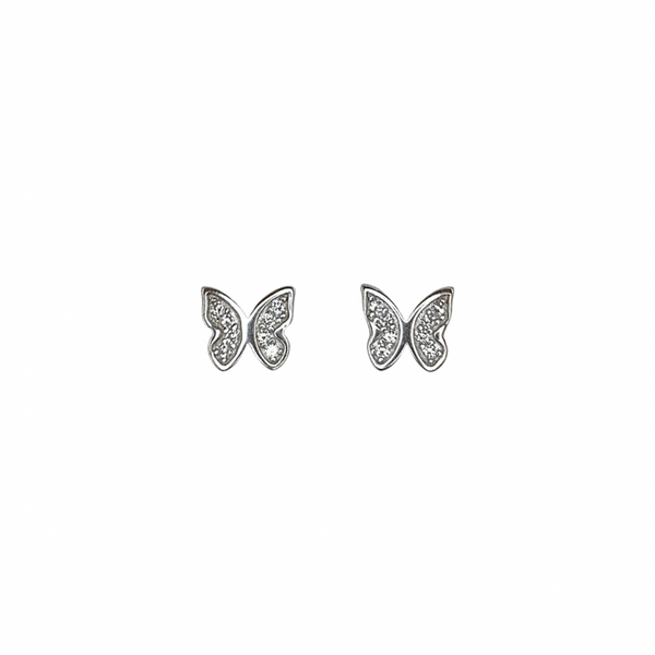 Small Butterfly Crystal Stud Sterling Silver Earrings