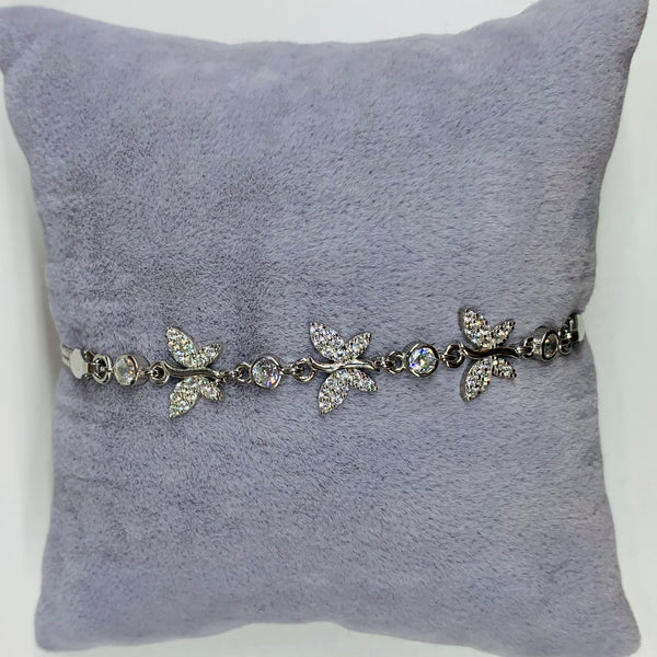 Elegant Butterfly Crystal Silver Bracelet – Adjustable Sterling Silver Chain
