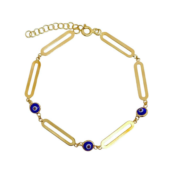 Mini Glass Turkish Blue Evil Eye Sterling Silver Bracelet