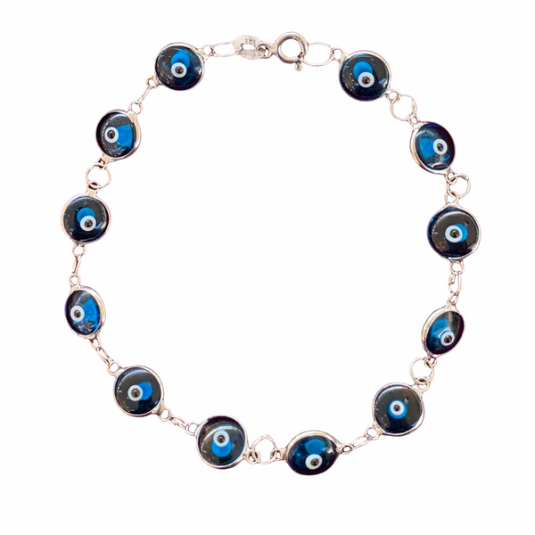 Turkish Glass Evil Eye Sterling Silver Bracelet