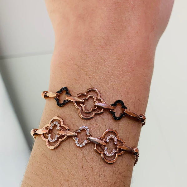 Rose Gold Triple Clovers Sterling Silver Bracelet