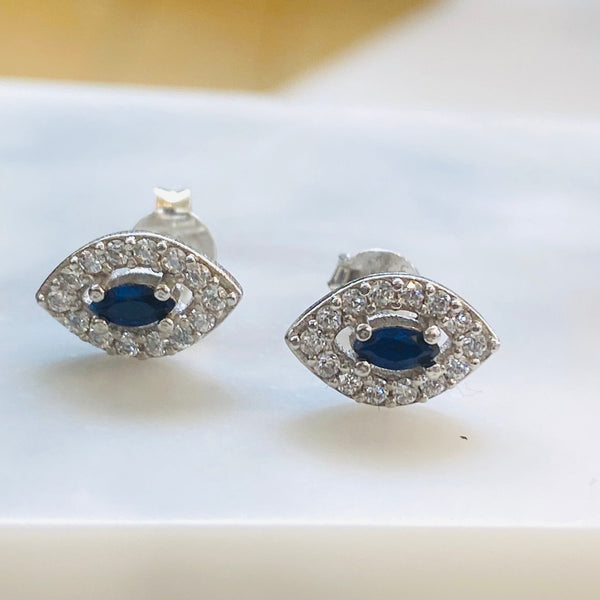 Blue Stone Eye Shape Evil Eye Earrings