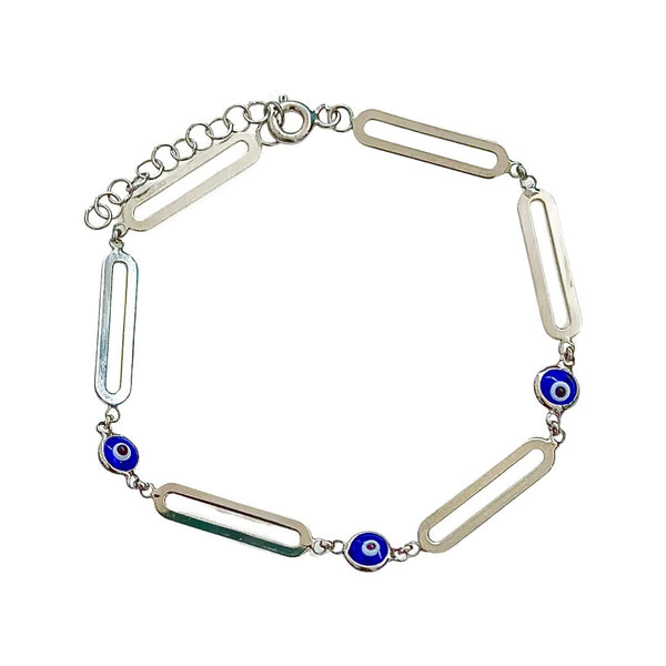 Mini Glass Turkish Blue Evil Eye Sterling Silver Bracelet