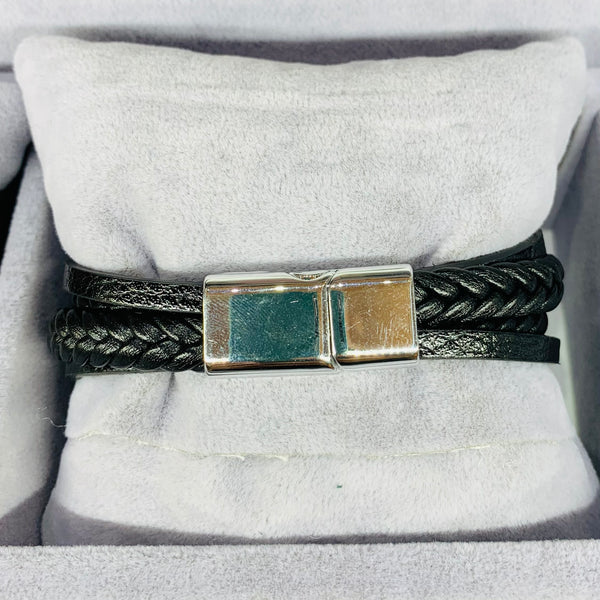 Double Braid Leather Men Bracelet