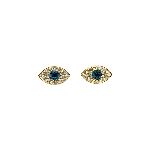 Turkish Flat Evil Eye Sterling Silver Stud Earrings