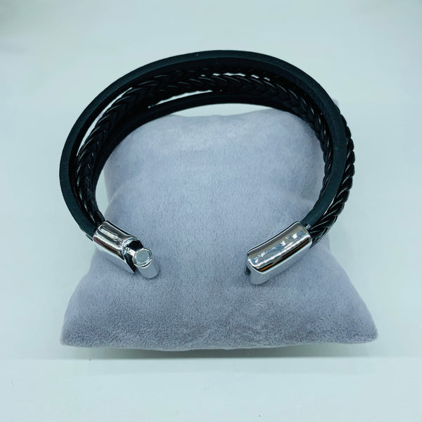 Double Braid Leather Men Bracelet