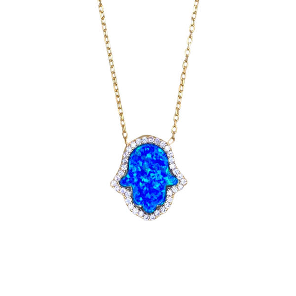Opal Hamsa Sterling Silver Necklace
