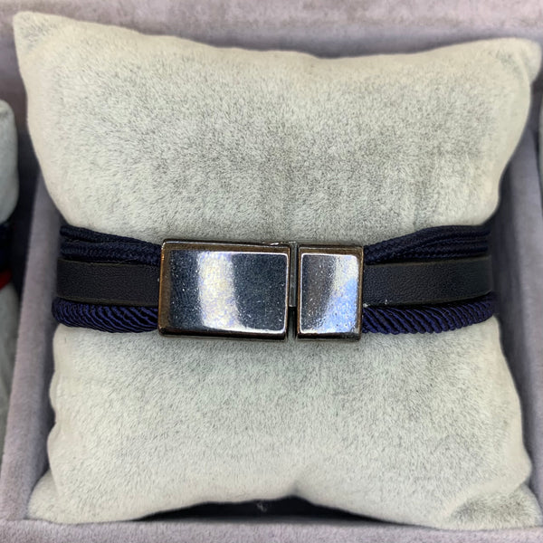 Four Strips Navy Leather Bracelet