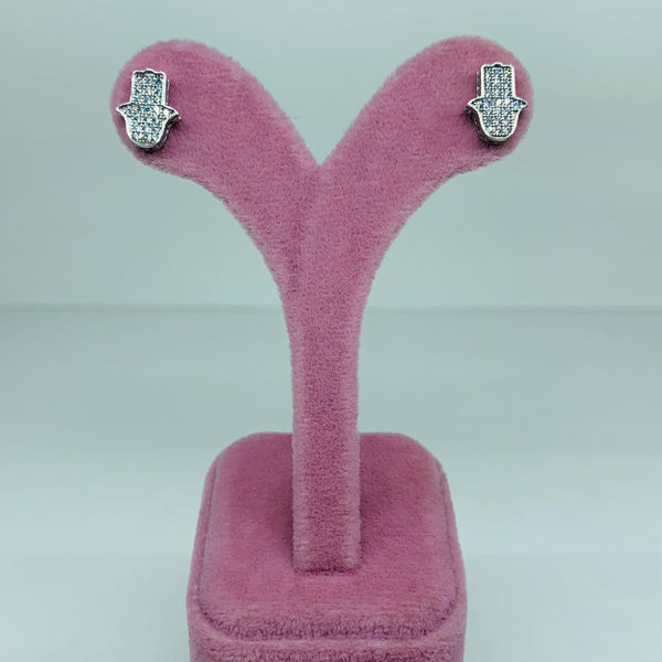 Flat Shiny Hamsa Sterling Silver Stud Earrings